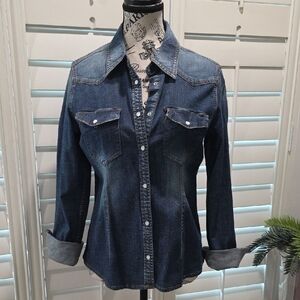 Guess Dark Blue Denim Button-Down Shirt